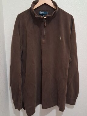 Polo by Ralph Lauren Men's Brown Quarter Zip Pullover- Gold Pony Logo (3X) Tall